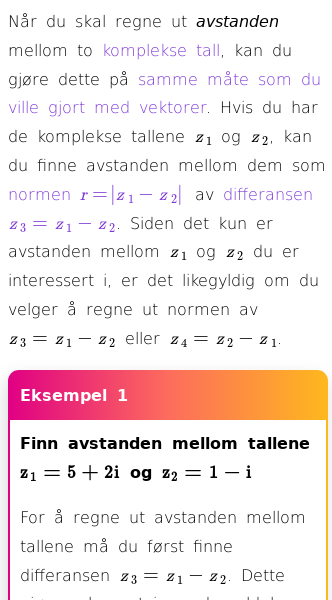 Oppslag om Hvordan regner du ut avstanden mellom to komplekse tall