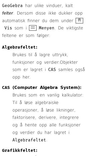 Oppslag om Oversikt over GeoGebra-felter