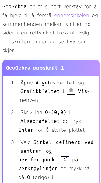 Oppslag om Forstå enhetssirkelen ved hjelp av GeoGebra