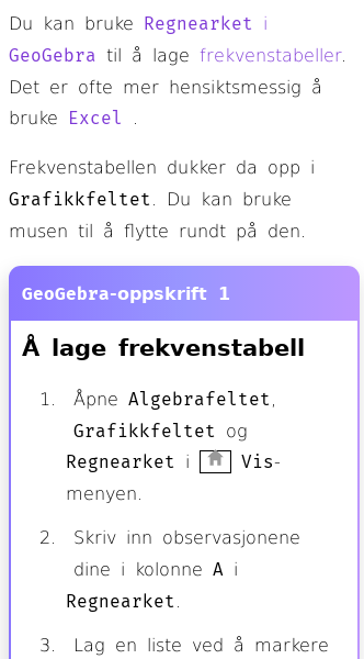 Oppslag om Hvordan lage en frekvenstabell i GeoGebra