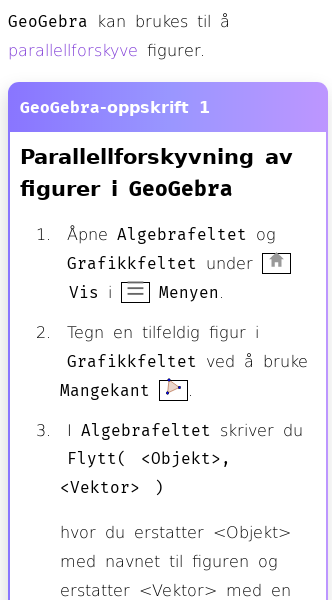 Oppslag om Hvordan parallellforskyve i GeoGebra