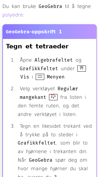 Oppslag om Hvordan tegne polyedre i GeoGebra