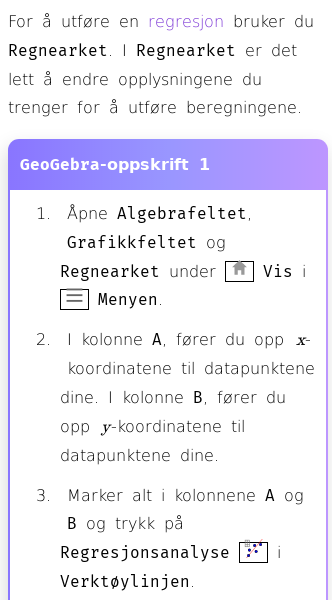 Oppslag om Hvordan bruke regresjon og regneark i GeoGebra