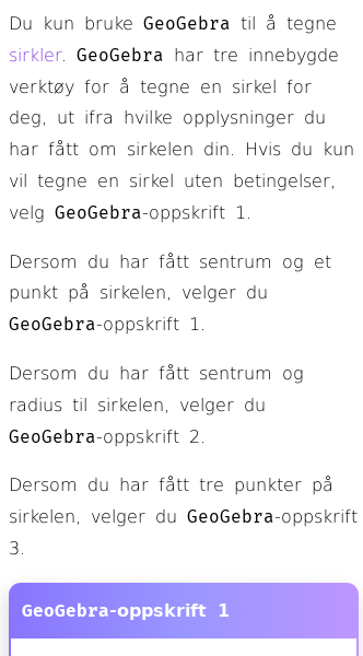 Oppslag om Hvordan tegne sirkler i GeoGebra