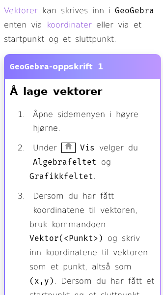 Oppslag om Hvordan lage vektor i GeoGebra