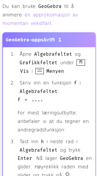 Oppslag om Finne tilnærming av momentan vekstfart med GeoGebra