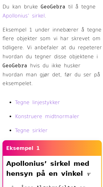 Oppslag om Hvordan tegne Apollonius' sirkel i GeoGebra