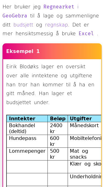 Oppslag om Hvordan bruke GeoGebra til budsjett og regnskap