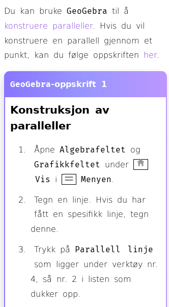 Oppslag om Hvordan konstruere en parallell i GeoGebra