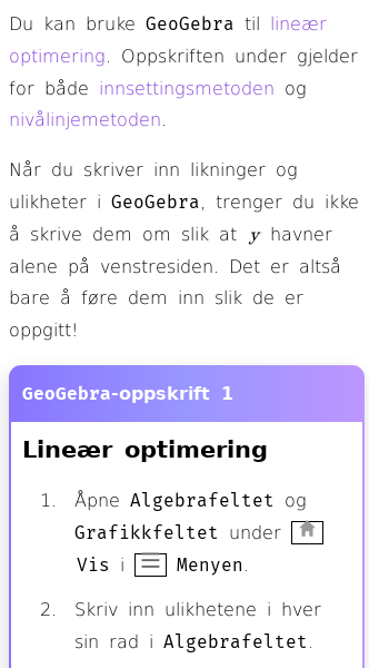 Oppslag om Hvordan bruke GeoGebra til lineær optimering