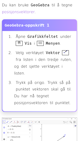 Oppslag om Hvordan tegne posisjonsvektor i GeoGebra