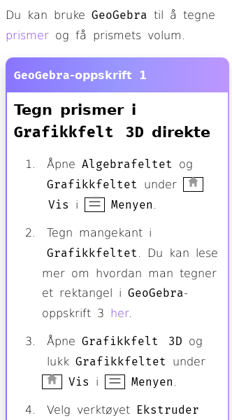 Oppslag om Hvordan lage et prisme i GeoGebra