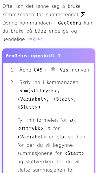 Oppslag om Hvordan bruke summetegnet i GeoGebra