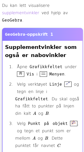 Oppslag om Hvordan tegne supplementvinkler i GeoGebra