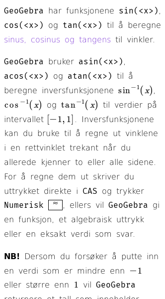 Oppslag om Hvordan regne ut sinus, cosinus og tangens med GeoGebra