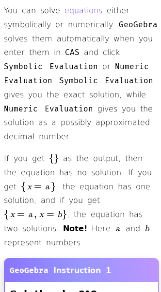 Article on How to Solve an Equation in GeoGebra