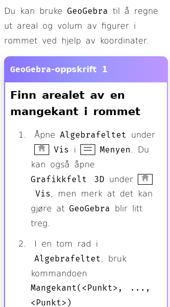 Oppslag om Hvordan regne ut overflateareal og volum i GeoGebra