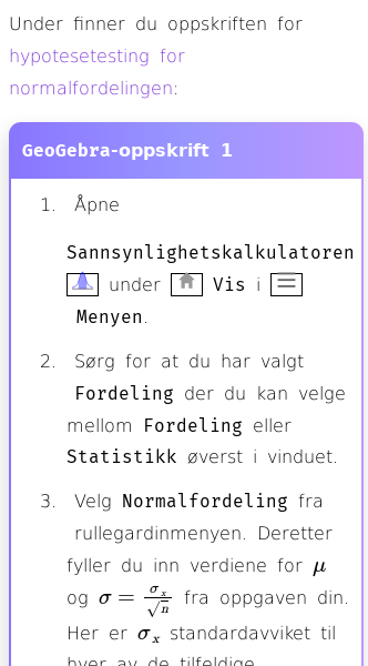 Oppslag om Hypotesetesting for normalfordeling i GeoGebra