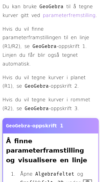 Oppslag om Hvordan skrive parameterframstilling i GeoGebra