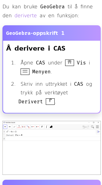 Oppslag om Hvordan derivere i GeoGebra