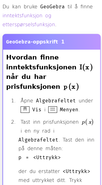 Oppslag om Hvordan regne på inntekt og etterspørsel med GeoGebra