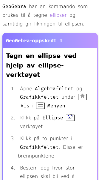 Oppslag om Hvordan tegne ellipser i GeoGebra