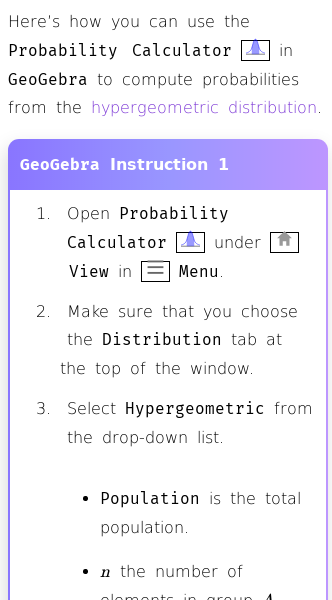 Article on Hypergeometric Distribution Calculator in GeoGebra