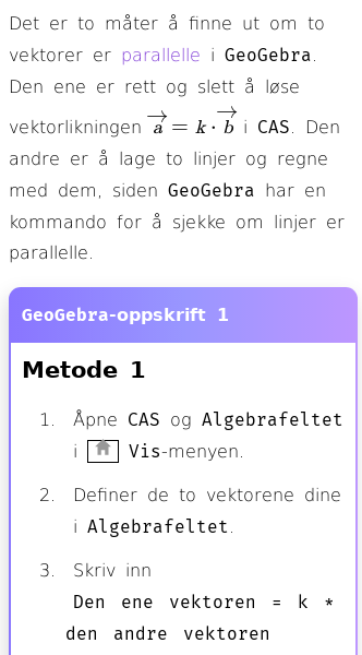 Oppslag om Hvordan teste om vektorer er parallelle med GeoGebra