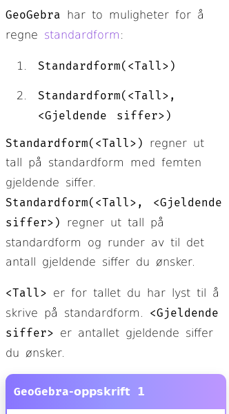 Oppslag om Hvordan skrive standardform i GeoGebra