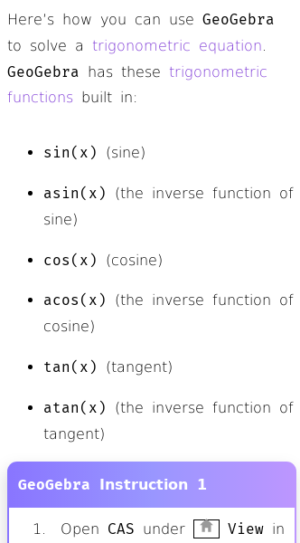 Article on How to Solve Trigonometric Equations in GeoGebra