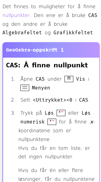 Oppslag om Hvordan finne nullpunkter til en funksjon i GeoGebra