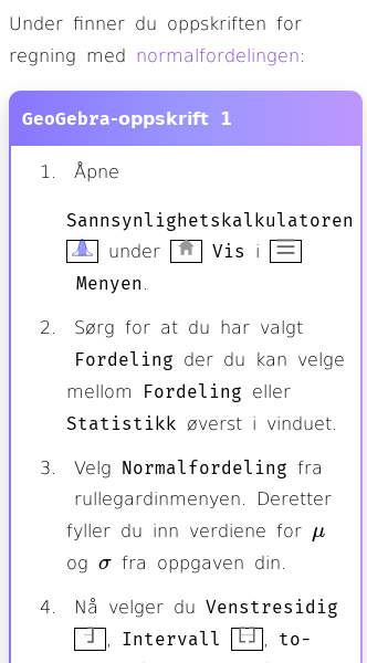 Oppslag om Hvordan regne ut normalfordeling i GeoGebra