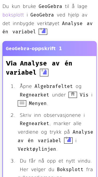 Oppslag om Hvordan lage et boksplott i GeoGebra