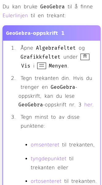 Oppslag om Hvordan finne Eulerlinjen med GeoGebra