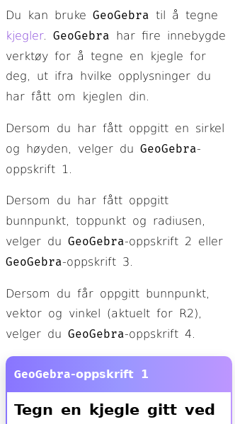 Oppslag om Hvordan tegne en kjegle i GeoGebra