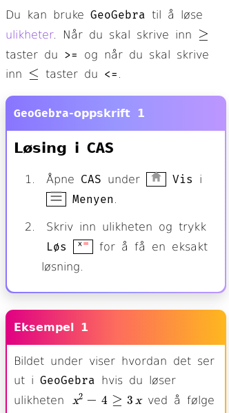 Oppslag om Hvordan løse ulikheter i GeoGebra