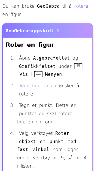 Oppslag om Hvordan rotere en figur i GeoGebra