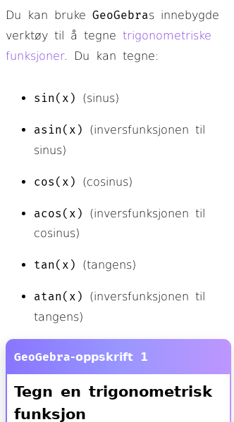 Oppslag om Hvordan tegne trigonometriske funksjoner i GeoGebra