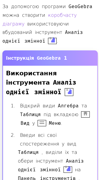 Стаття про Як створити коробчасту діаграму в GeoGebra