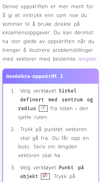 Oppslag om Hvordan tegne vektor med en bestemt lengde i GeoGebra