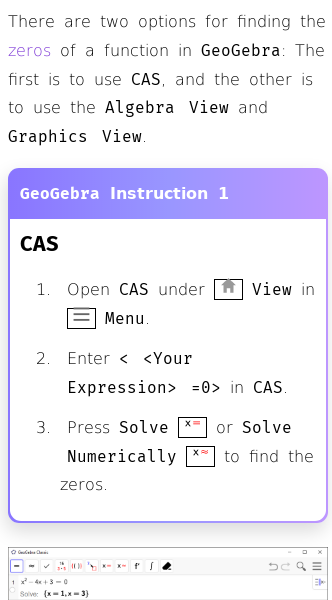 Article on How to Find the Zeros of a Function in GeoGebra