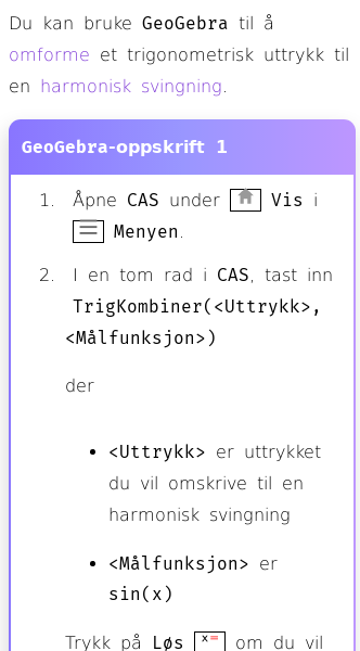 Oppslag om Harmoniske svingninger i GeoGebra