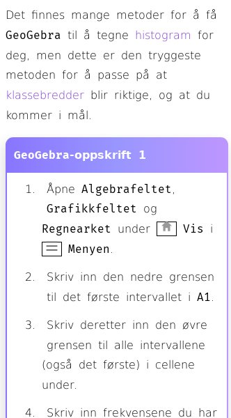 Oppslag om Hvordan lage et histogram i GeoGebra