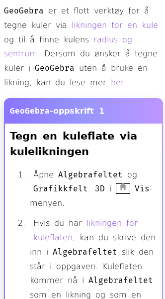 Oppslag om Hvordan tegne en kule i GeoGebra