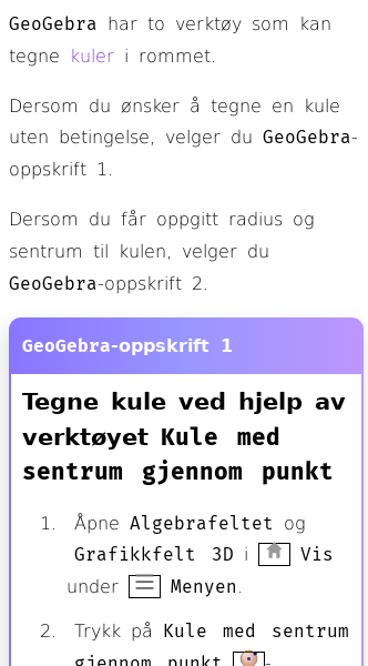 Oppslag om Hvordan tegne en kule i GeoGebra