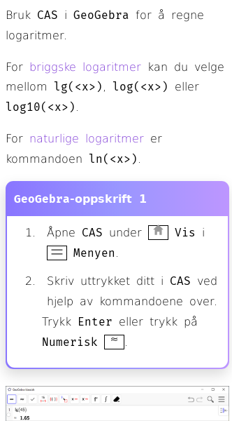 Oppslag om Hvordan regne ut logaritmer med GeoGebra