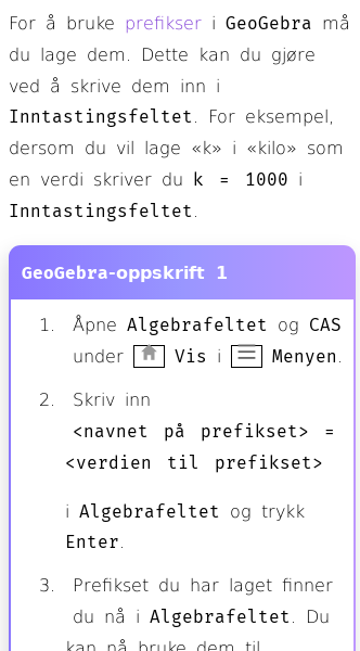 Oppslag om Hvordan bruke prefikser i GeoGebra