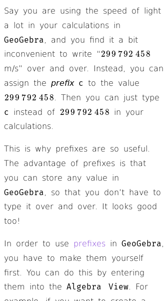 Article on How to Use Prefixes in GeoGebra