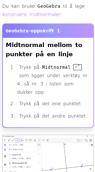 Oppslag om Hvordan lage en midtnormal i GeoGebra