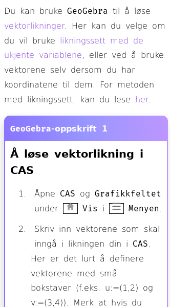 Oppslag om Hvordan løse vektorlikninger med GeoGebra